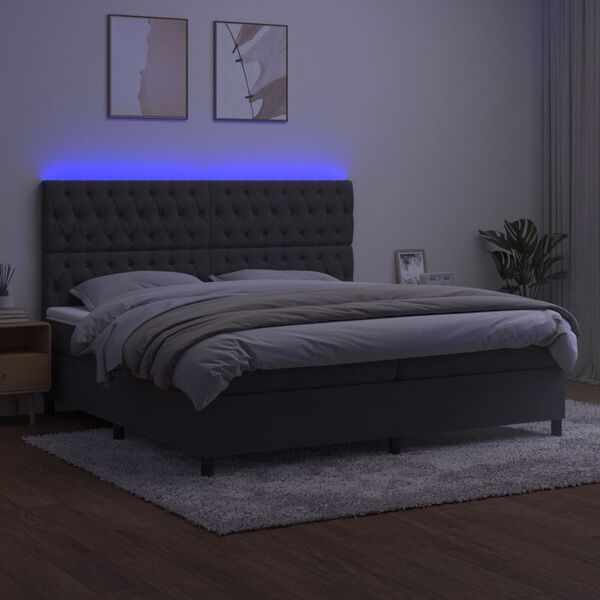 vidaXL Krevet box spring s madracem LED tamnosivi 200x200 cm bar&scaron;un