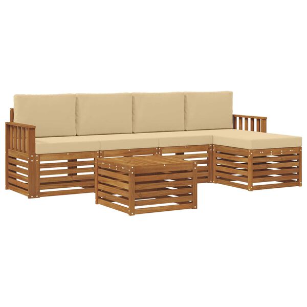 vidaXL Set vanjskih sofa 6 pcs Prirodna i bež Čvrsto drvo akacije