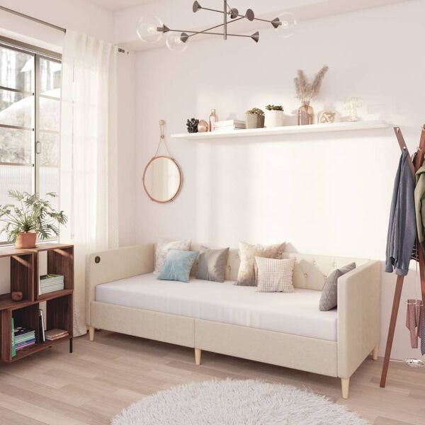 vidaXL Dnevni ležaj s madracem i USB-om krem od tkanine 90 x 200 cm