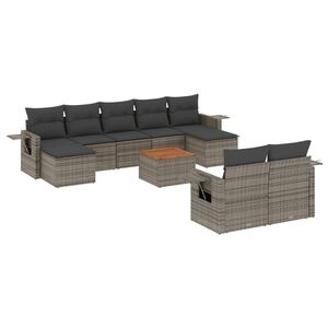 vidaXL 10-dijelni set vrtnih sofa od poliratana s jastucima sivi