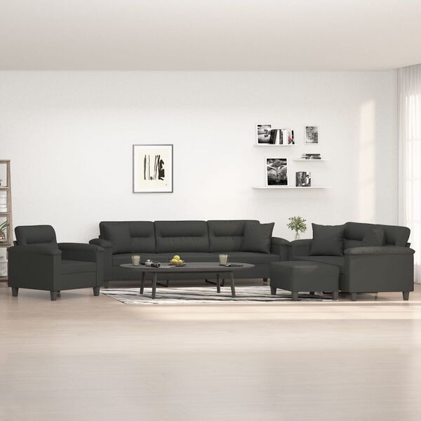 vidaXL 4-dijelni set sofa s jastucima tamnosivi od mikrovlakana