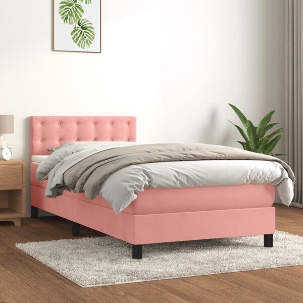 vidaXL Box spring krevet s madracem ružičasti 100x200 cm bar&scaron;unasti