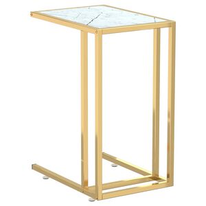 vidaXL Bočni stolić za računalo bijeli mramor 50 x 35 x 65 cm stakleni