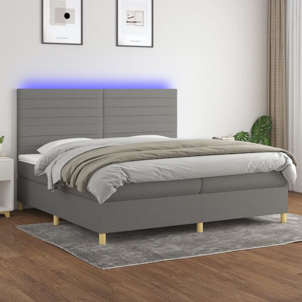 vidaXL Krevet box spring s madracem LED tamnosivi 200x200 cm tkanina