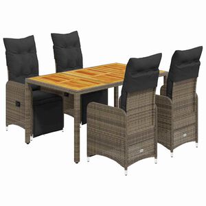 vidaXL 5-dijelni vrtni bistro set od poliratana s jastucima sivi