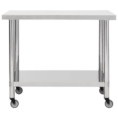 vidaXL Kuhinjski radni stol s kotačima 100x30x85 cm nehrđajući čelik
