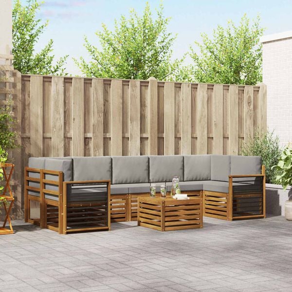 vidaXL Setovi sofa 8 pcs Prirodna i svijetlo siva Čvrsto drvo akacije