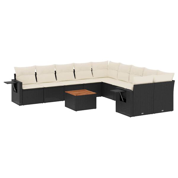 vidaXL 11-dijelni set vrtnih sofa od poliratana s jastucima crni