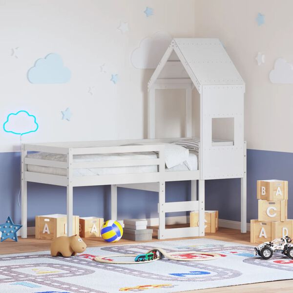 vidaXL Visoki krevet s krovom bijeli 90 x 190 cm od masivne borovine