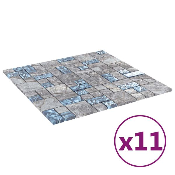 vidaXL Mosaic keramika 11 pcs Siva i plava 50 x 50 cm Stakl