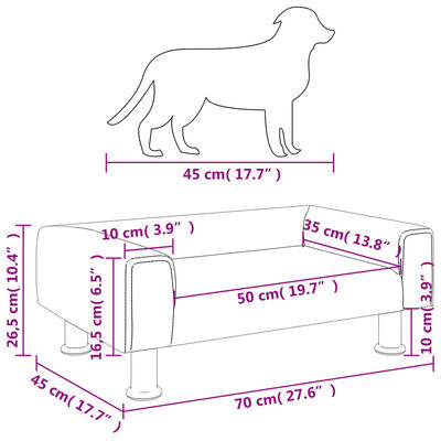 vidaXL Krevet za pse tamnosivi 70x45x26,5 cm baršunasti