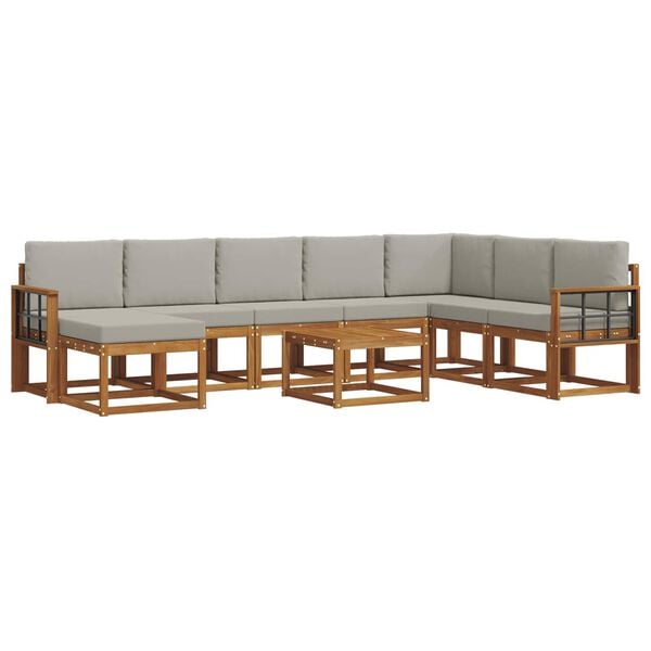 vidaXL Set vanjskih sofa s jastukom 9 pcs Prirodna i svijetlo siva
