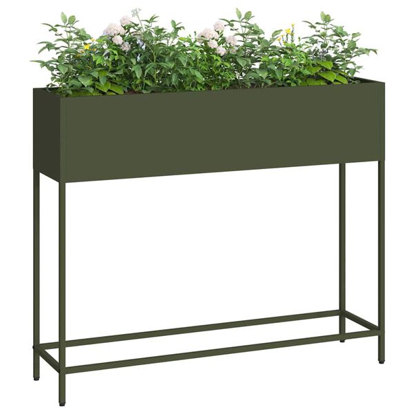 vidaXL Povi&scaron;eni Vrtni Planter Maslinovo zelena 100 x 26 x 82 cm Čelik