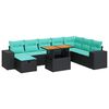 vidaXL 9-dijelni set vrtnih sofa s jastucima crni od poliratana bagrem
