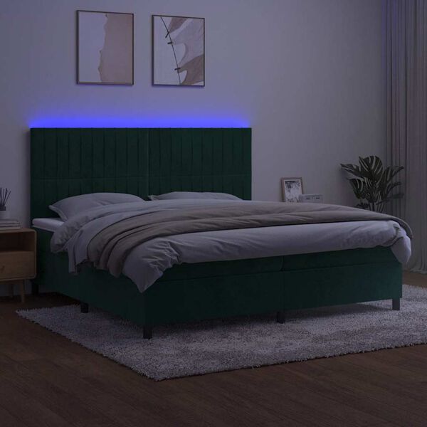 vidaXL Krevet box spring s madracem LED tamnozeleni 200x200 cm bar&scaron;un