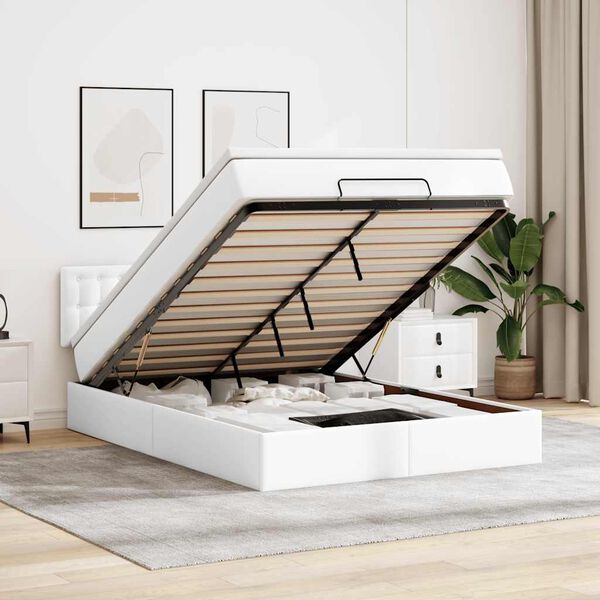 vidaXL Otomanski okvir kreveta s madraca bijela 140x200cm umjetna koža