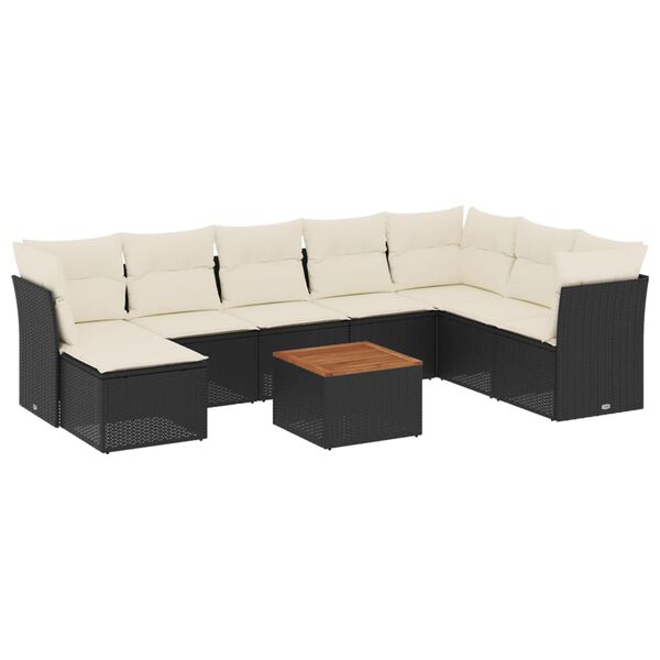 vidaXL 9-dijelni set vrtnih sofa s jastucima crni od poliratana