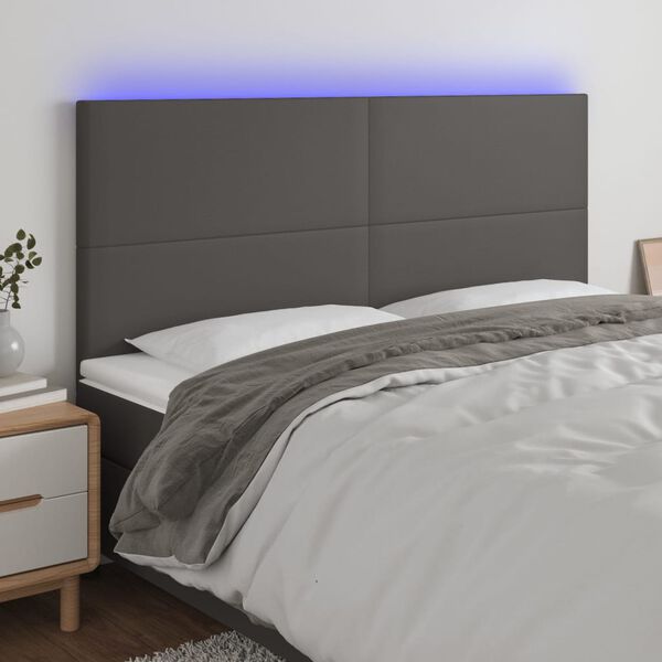 vidaXL LED uzglavlje sivo 160x5x118/128 cm od umjetne kože