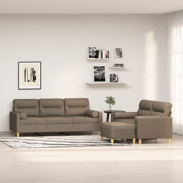 vidaXL 3-dijelni set sofa s jastucima smeđesivi od tkanine