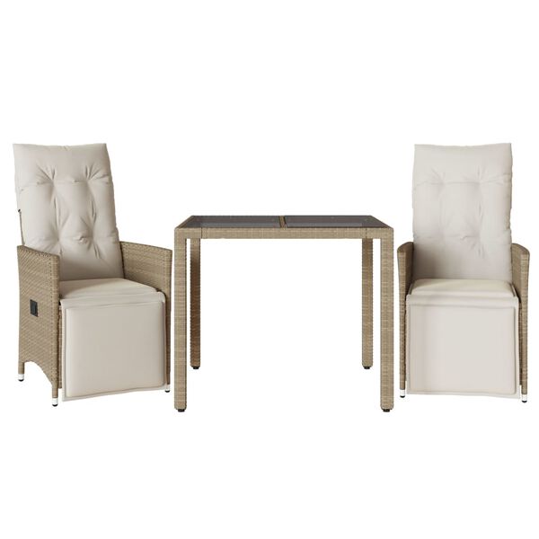 vidaXL 3-dijelni vrtni bistro set od poliratana s jastucima bež