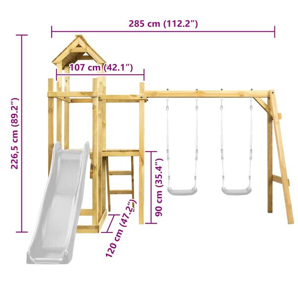 vidaXL Toranj za igru 285 x 120 x 226,5 cm od impregnirane borovine
