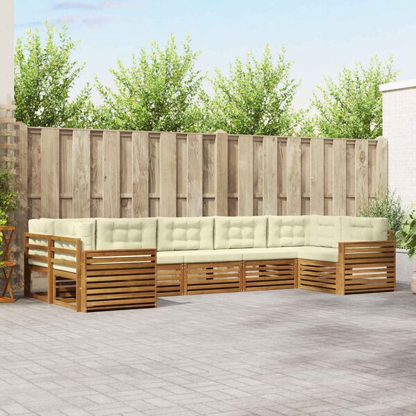 vidaXL Set vanjskih sofa 7 pcs Prirodna i krem Čvrsto drvo akacije