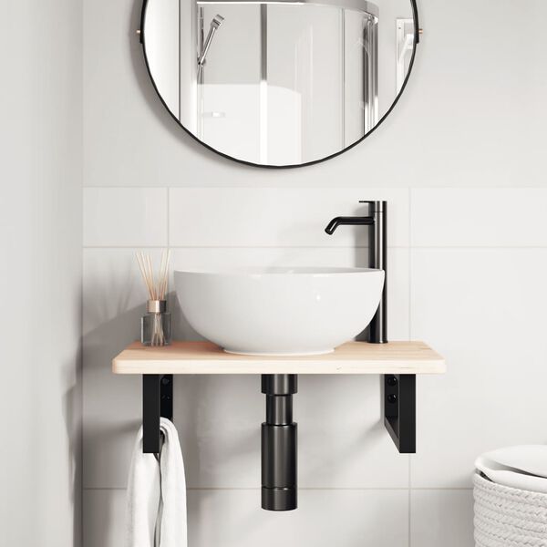 vidaXL Zidna polica za umivaonik od čelika i masivne hrastovine