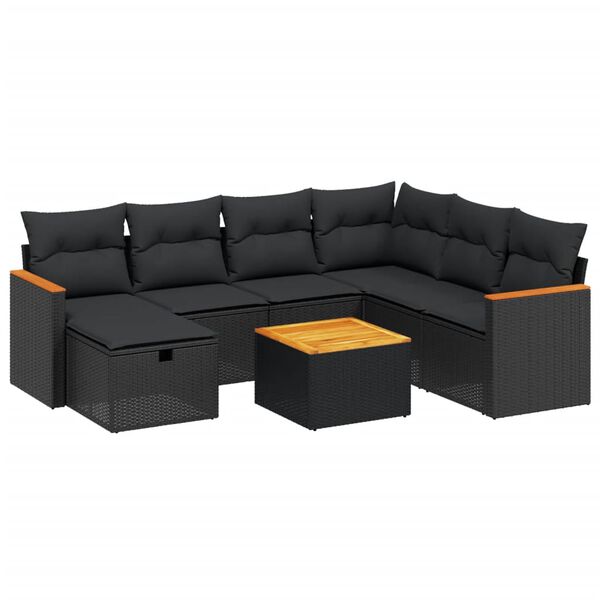 vidaXL 8-dijelni set vrtnih sofa od poliratana s jastucima crni