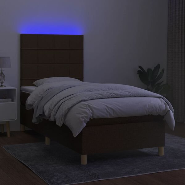 vidaXL Krevet box spring s madracem LED tamnosmeđi 90x190 cm tkanina