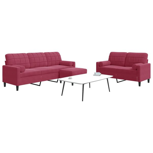 vidaXL 3-dijelni set sofa s jastucima crvena boja vina bar&scaron;unasti