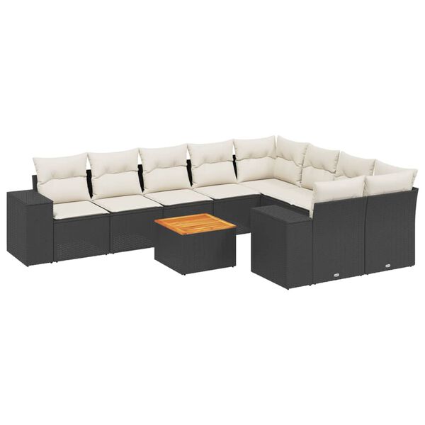 vidaXL 10-dijelni set vrtnih sofa s jastucima crni od poliratana
