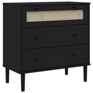 vidaXL Ladičar SENJA izgled ratana crni 80x40x80 cm masivna borovina