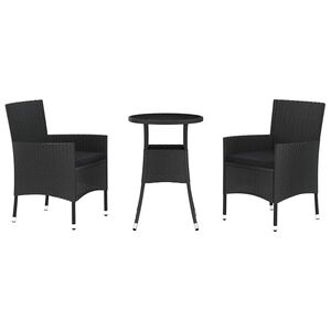 vidaXL 3-dijelni vrtni bistro set od poliratana s jastucima crni