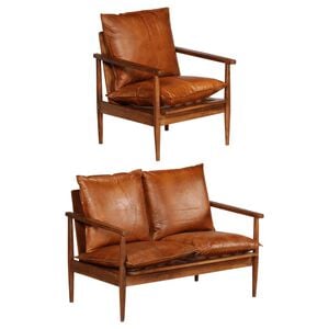 vidaXL 2-dijelni set sofa od prave kože i masivnog drva bagrema smeđi