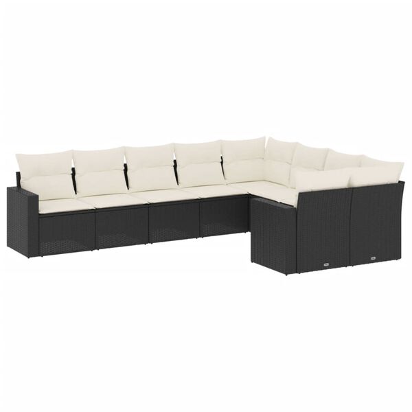 vidaXL 9-dijelni set vrtnih sofa s jastucima crni od poliratana