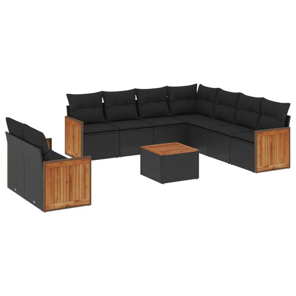 vidaXL 10-dijelni set vrtnih sofa s jastucima crni od poliratana