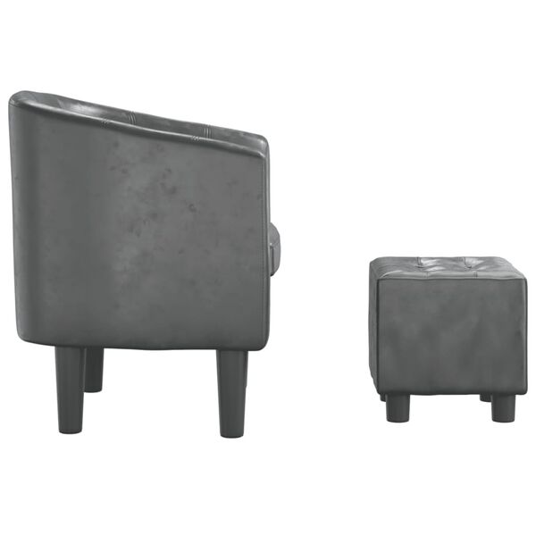 vidaXL Zaobljena fotelja od umjetne kože s tabureom siva