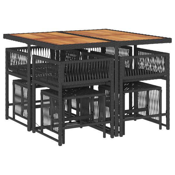 vidaXL 9-dijelni vrtni blagovaonski set s jastucima crni od poliratana