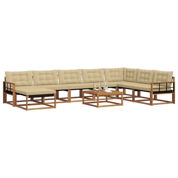 vidaXL Set vanjskih sofa 9 pcs Prirodna i bež Čvrsto drvo akacije