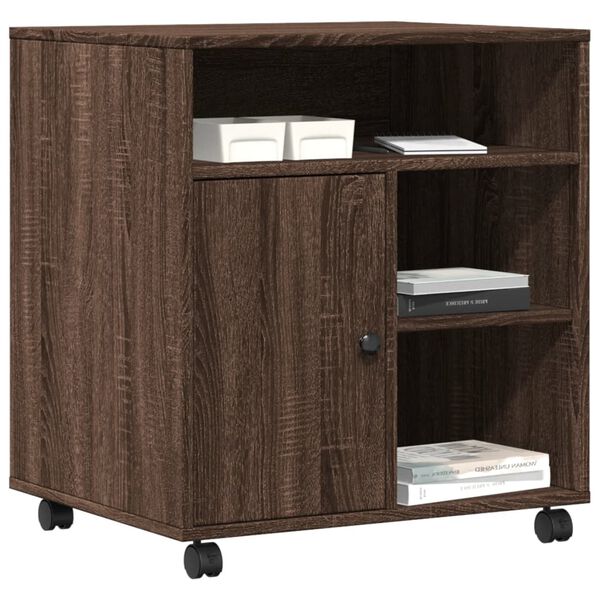 vidaXL Stalak za pisač s kotačima smeđa boja hrasta 60 x 50 x 67 cm