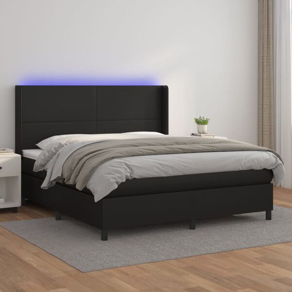 vidaXL Krevet box spring s madracem LED crni 180x200cm od umjetne kože