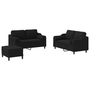 vidaXL 3-dijelni set sofa s jastucima crni od mikrovlakana