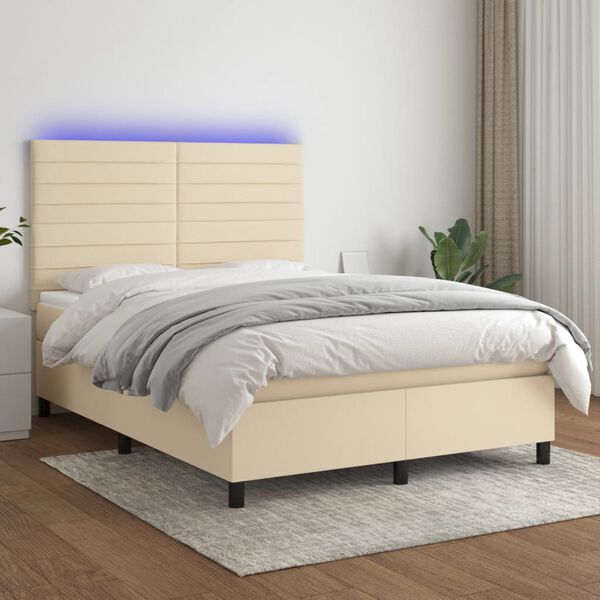 vidaXL Krevet box spring s madracem LED krem 140x200 cm od tkanine
