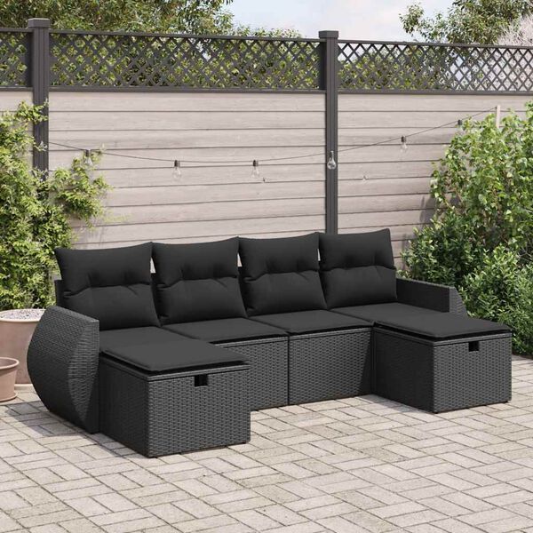 vidaXL 6-dijelni set vrtnih sofa s jastucima crni od poliratana