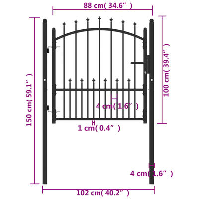 vidaXL Vrata za ogradu sa šiljcima čelična 100 x 100 cm crna