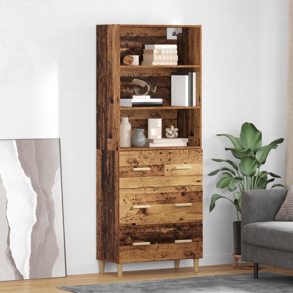 vidaXL Highboard Staro drvo 69,5 x 32,5 x 180 cm Konstruirano drvo