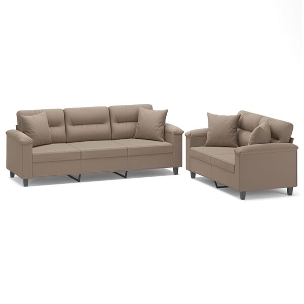vidaXL 2-dijelni set sofa s jastucima smeđesivi od mikrovlakana