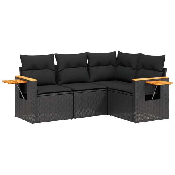 vidaXL 4-dijelni set vrtnih sofa od poliratana s jastucima crni