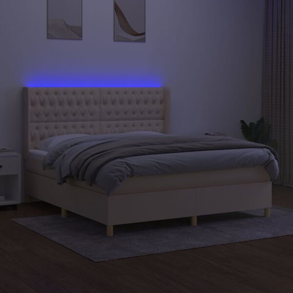 vidaXL Krevet box spring s madracem LED krem 180x200 cm od tkanine