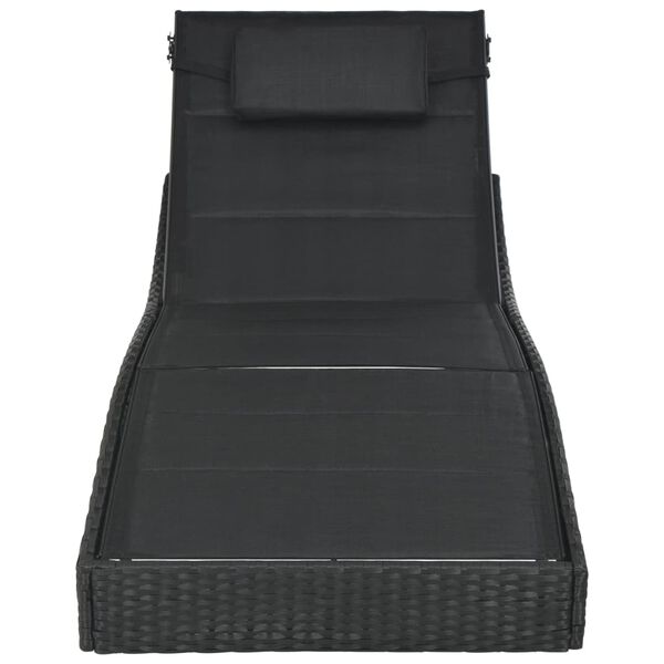 vidaXL Ležaljka za sunčanje od poliratana i tekstilena crna